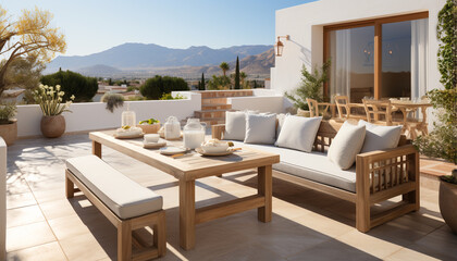 Obraz premium Modern luxury home interior with elegant balcony for relaxation generated by AI