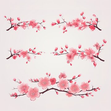 Clip art of pink cherry blossoms. Clip art of cherry petal, generative, ai