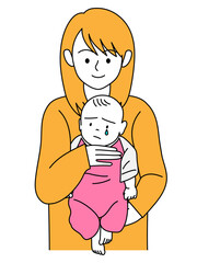 ぐずる赤ちゃんをあやすママ