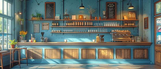 coffee shop interior or cafe interior with counter bar,