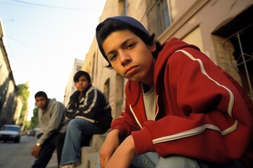 Teen gang juvenile delinquent kids on a city street