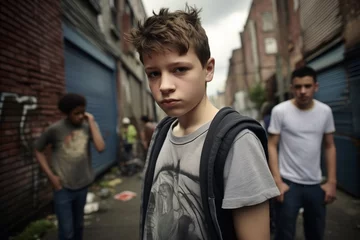 Foto op Aluminium Teen gang juvenile delinquent kids on a city street troubled teen teenager © blvdone