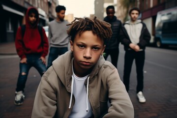 Teen gang juvenile delinquent kids on a city street