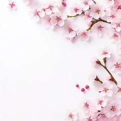Pink flowers Spring background sakura , cherry blossom white with copy space,isolated on white background