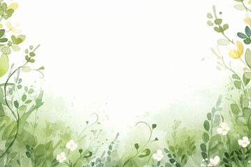 Spring floral border background in green with leaf