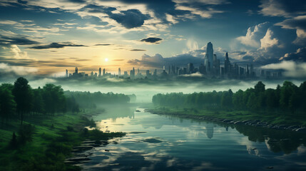 Naklejka premium the green cityscape ecology concept