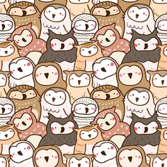 Seamless Pattern of Cute Cartoon Owl Illustration Design