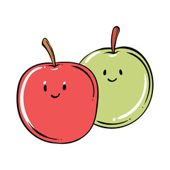 Apple cartoon. Apple cartoon character design. Apple on white background. for poster, banner, web, icon, mascot, background. Hand drawn. Vector illustration