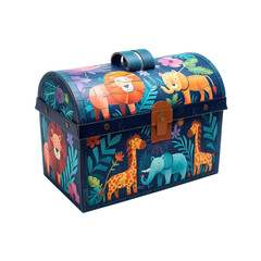 Blue Trunk With Giraffes and Elephants Picture