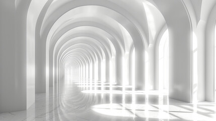 White corridor with columns and light. Created with Ai