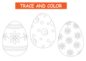 Children's worksheet coloring and tracing.Easter eggs.