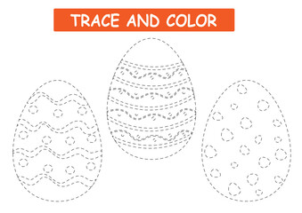 Children's worksheet coloring and tracing.Easter eggs.