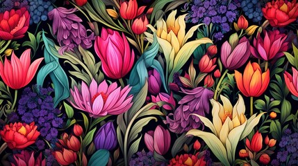 Seamless floral pattern, vector, spring, generative, ai - obrazy, fototapety, plakaty