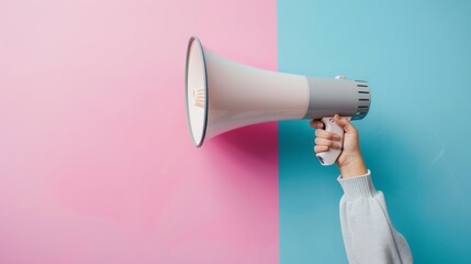 vibrant image of a person holding a megaphone, ready to make their voice heard - obrazy, fototapety, plakaty