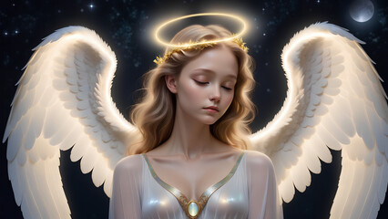 angel halo girl under moonlight