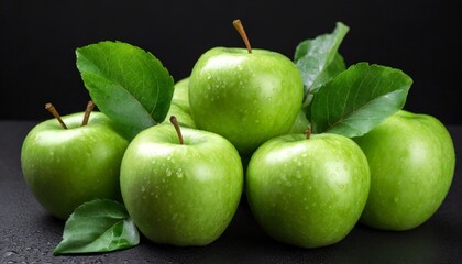 green apples on a black background