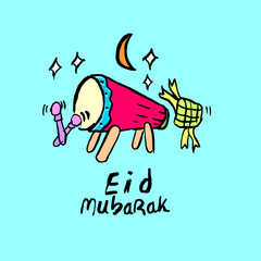 Islamic Doodle Eid Mubarak, vector