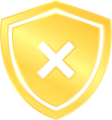 Obraz premium Modern gold shield with X incorrect false mark for rejection and disapproval concept illustration