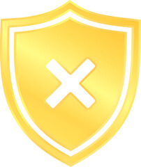 Obraz premium Golden disapproved shield with X cross wrong denied symbol isolated design element clipart