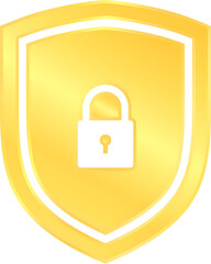 Realistic golden locked shield privacy blocked password guard service concept illustration