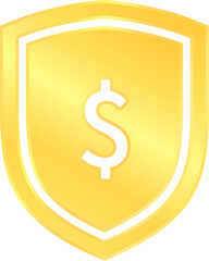 Money Protection Symbol Badge of Gold Dollar Sign Shield Currency Transfer Icon Isolated Clipart