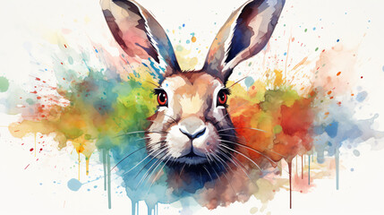 abstract watercolor background with rabbit animal