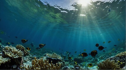 Fototapeta na wymiar Sea bottom seen from underwater from Generative AI