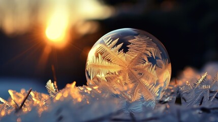 Fototapeta na wymiar Captivating beauty of a frozen bubble unveils intricate natural fractals, mesmerizing and delicate, Ai Generated.