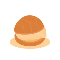 flat illustration of cream puff cake with vanilla filling isolated white background