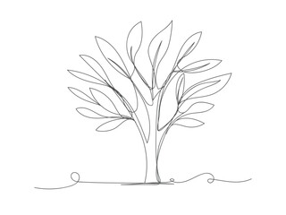 Obraz premium Continuous one line drawing of tree on white background.