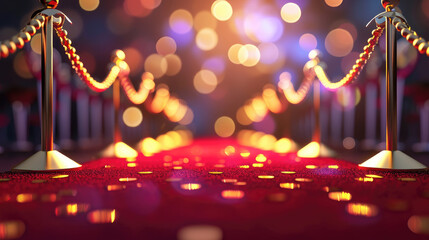 Bokeh effect highlights red carpet and golden barriers, evoking cinematic festival allure. Ai Generated