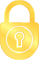 Gold padlock in square shape png clipart element for guard protection password access code illustration