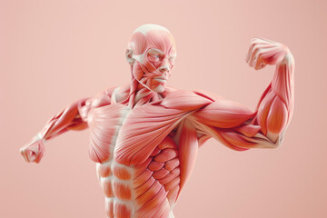 human muscular system, with muscles contracting and relaxing