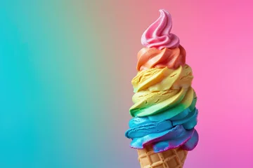 Foto auf Alu-Dibond ice cream with a rainbow color and a cone and a professional overlay on the lick © Formoney