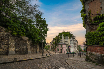 Paris France, city skyline at architecture building on Montmartre street