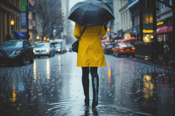 model wearing a yellow raincoat