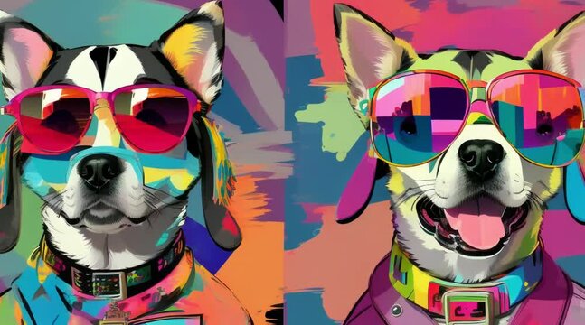 dogs in glasses and graffiti, generative Ai