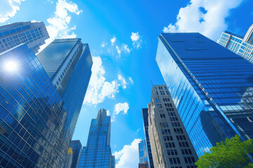 Fototapeta na wymiar view of a modern city skyline with skyscrapers and a blue sky