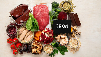 Fototapeta na wymiar Food containing natural iron. Healthy eating