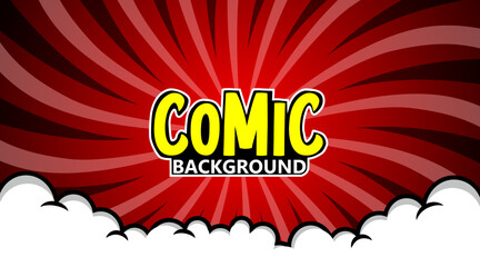 Pop art comic background with clouds. Colored Cartoon Vector Illustration