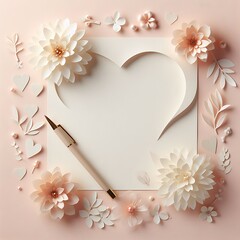 Mockup Invitation card, wedding invitation, greeting card with heart shaped surounded by flower 