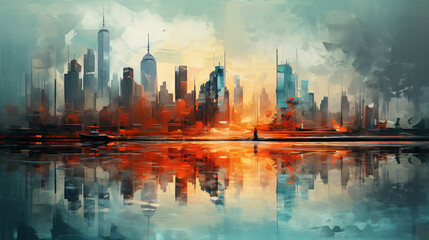 Naklejka premium Illustration abstraite d'une grande métropole avec de multiples couleurs