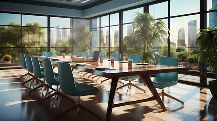 A sleek, empty conference room table, bathed in soft natural light, symbolizing possibilities and collaboration