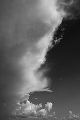 black and white image, buautiful sky with cloud in rainy day