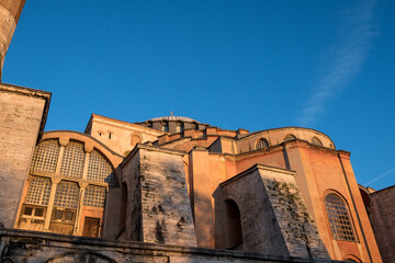 Detail of Hagia Sophia, the iconic historical site in Istanbul, Turkey. Originally a 6th-century...