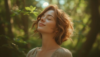Naklejka premium relaxed woman feeling nature
