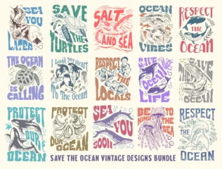  Save the ocean vintage graphic poster set, environmental quotes bundle. Save the ocean typography t shirt designs bundle, Earth day, nature lover design. Ecological and environment design for print.  © Universtock