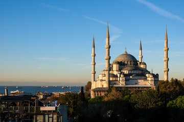 View of the Blue Mosque, also called Sultan Ahmed Mosque, an Ottoman-era imperial mosque in Istanbul, Turkey, built between 1609 and 1617 under Ahmed I's rule, still functioning today.