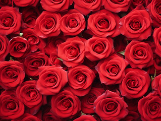Natural fresh red roses flowers pattern wallpaper. top view, Red rose flower wall background. 