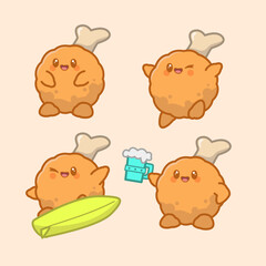 Cute Fried Chicken Cartoon Character Illustration